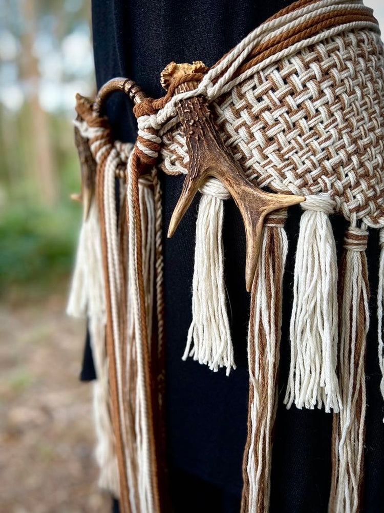 Nordic Shaman Shawl: Harvest Witch Belt, Vegan Antler Amulet