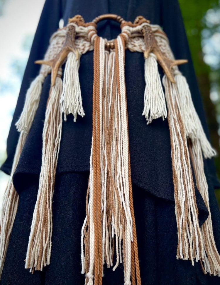Nordic Shaman Shawl: Harvest Witch Belt, Vegan Antler Amulet