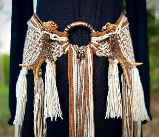 Nordic Shaman Shawl: Harvest Witch Belt, Vegan Antler Amulet