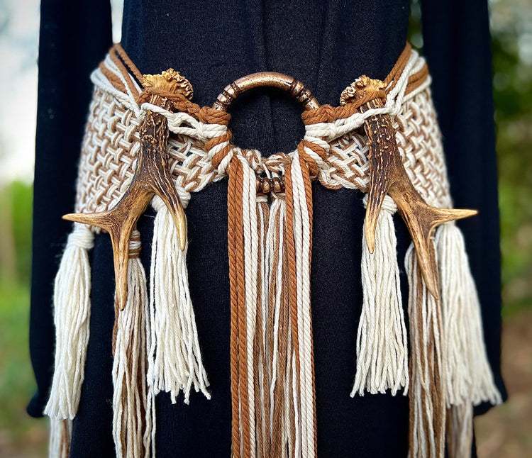 Nordic Shaman Shawl: Harvest Witch Belt, Vegan Antler Amulet