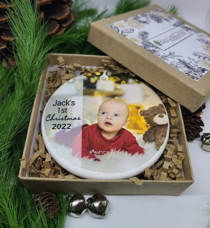 Ornament Baby's 1st, Christmas Ornament, Custom Ornament, Personalized Gift - picture of your baby and their name