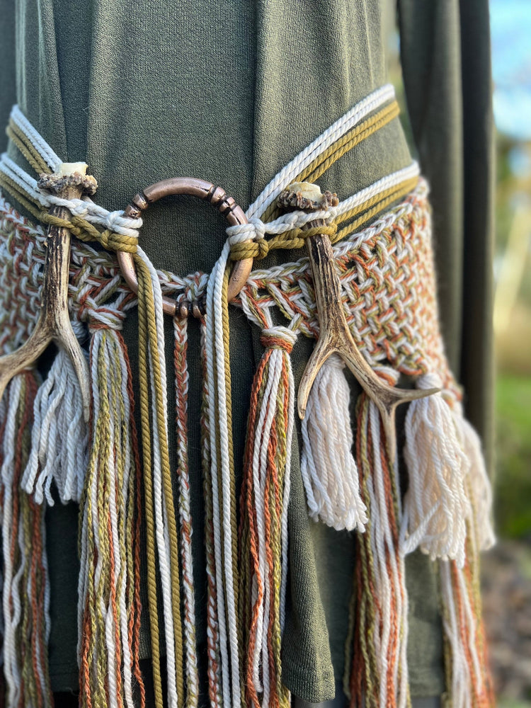 Voluspa Norse Belt, Vegan Antler Amulet, Pagan Shaman Costume