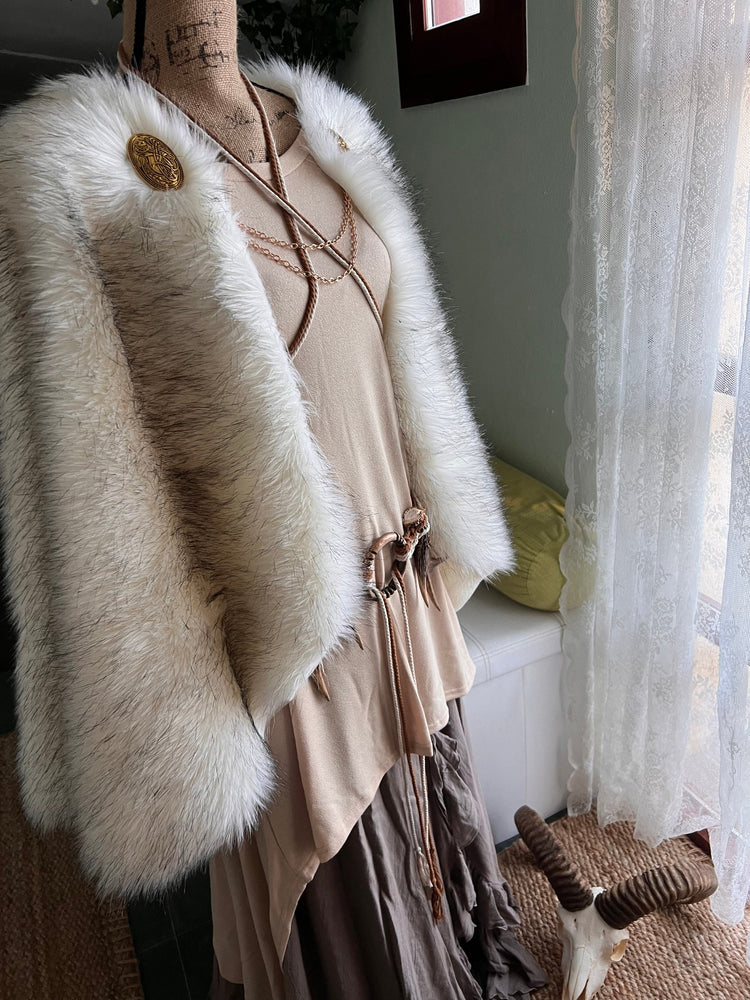 Viking Wedding Vegan Fur Cape, Personalized Wool Lining