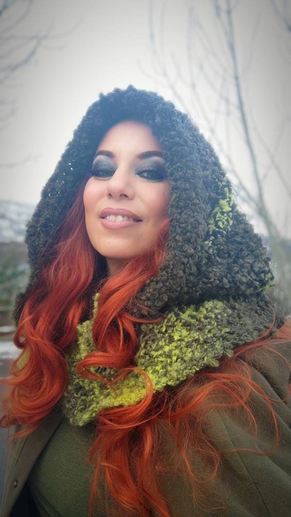 Handmade Mossy Green Witch Hood: Wool Blend Oversized Pagan Hood