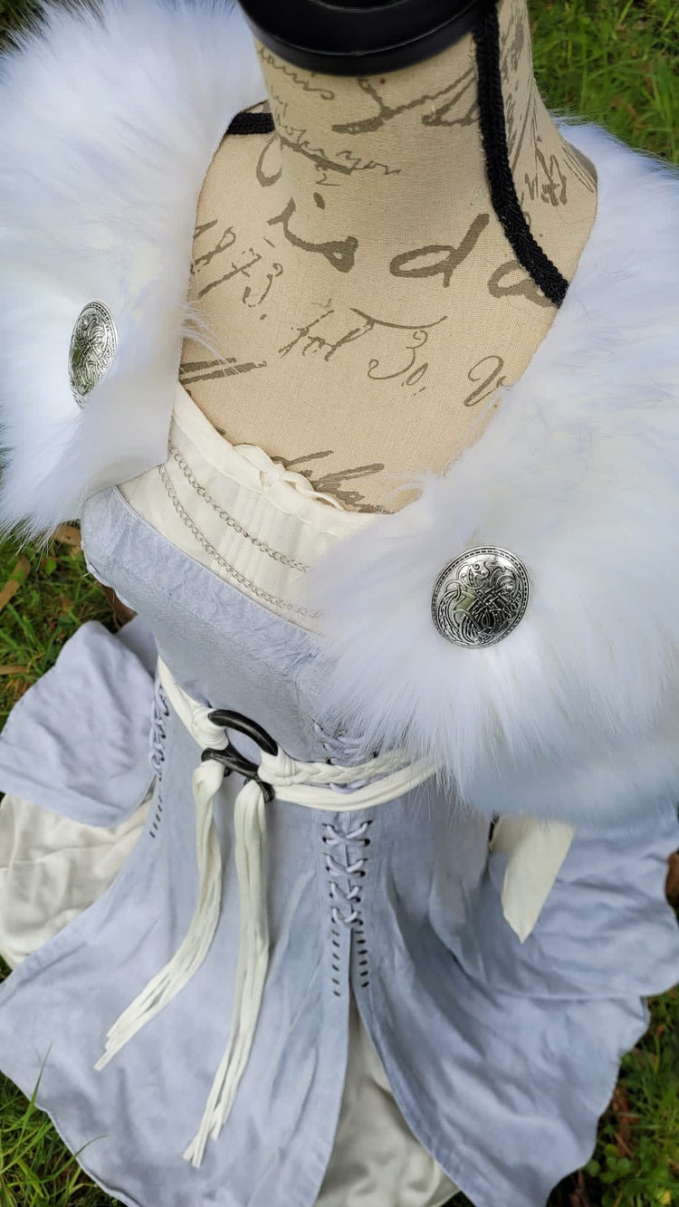 Conjunto de boda vikingo para Ella, vestido superior ligero de lino, vestido interior de algodón, cinturón de Freya + manto de piel nórdica