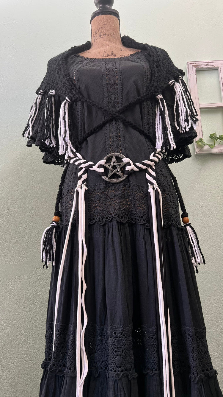 Handwoven Pentagram Amulet Belt, Gothic Witch Pagan Clothing Set
