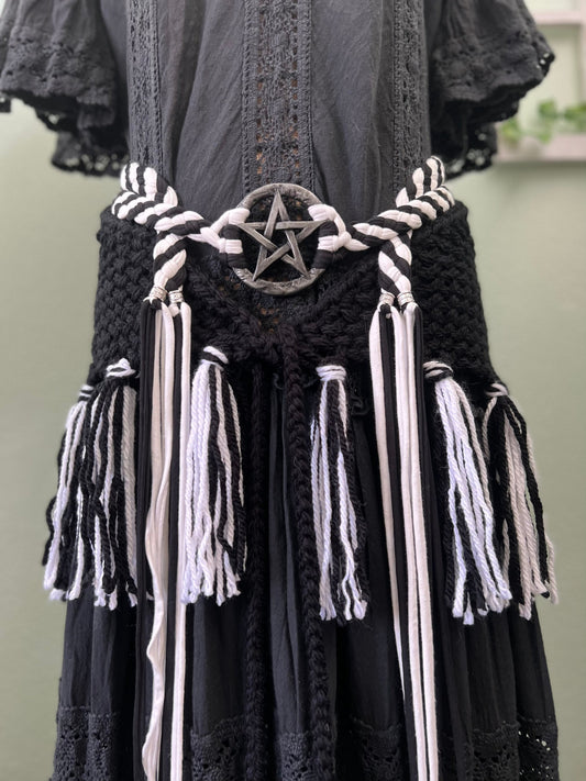 Handwoven Pentagram Amulet Belt, Gothic Witch Pagan Clothing Set