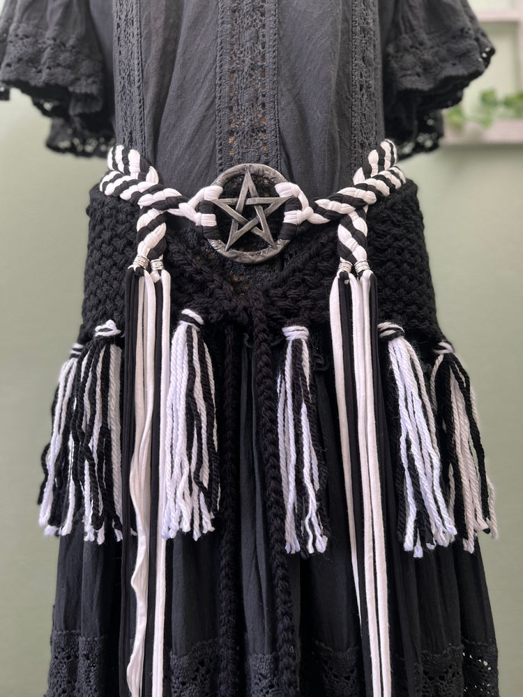 Handwoven Pentagram Amulet Belt, Gothic Witch Pagan Clothing Set
