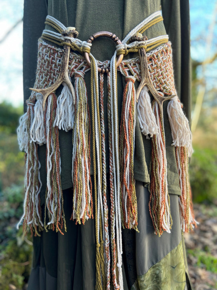 Voluspa Norse Belt, Vegan Antler Amulet, Pagan Shaman Costume