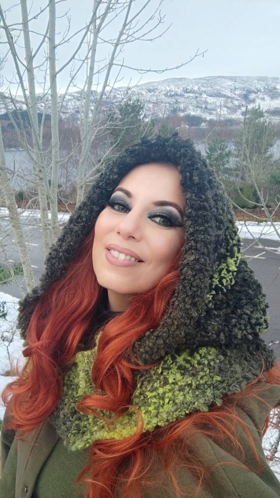 Handmade Mossy Green Witch Hood: Wool Blend Oversized Pagan Hood