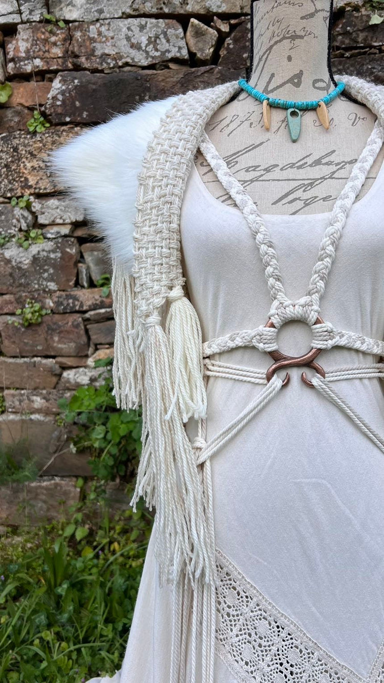 Tribal Witch Wedding Dress Set: Nordic Pagan Handfasting Gown, Norse Wedding