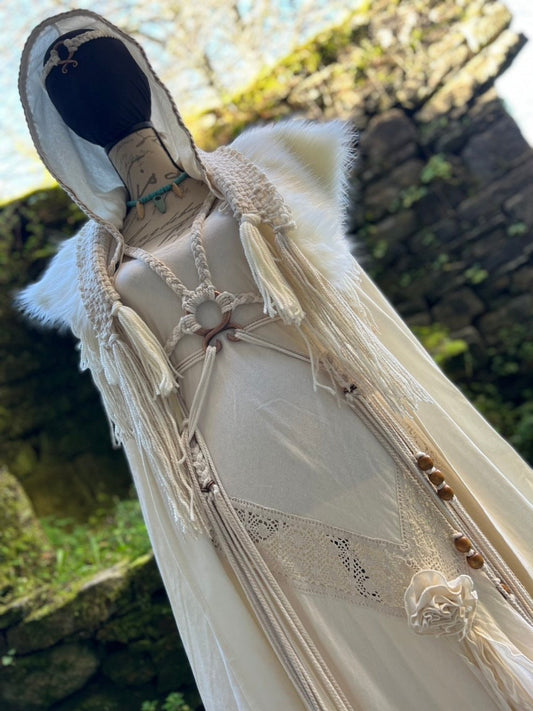 Tribal Witch Wedding Dress Set: Nordic Pagan Handfasting Gown, Norse Wedding