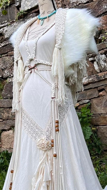 Tribal Witch Wedding Dress Set: Nordic Pagan Handfasting Gown, Norse Wedding