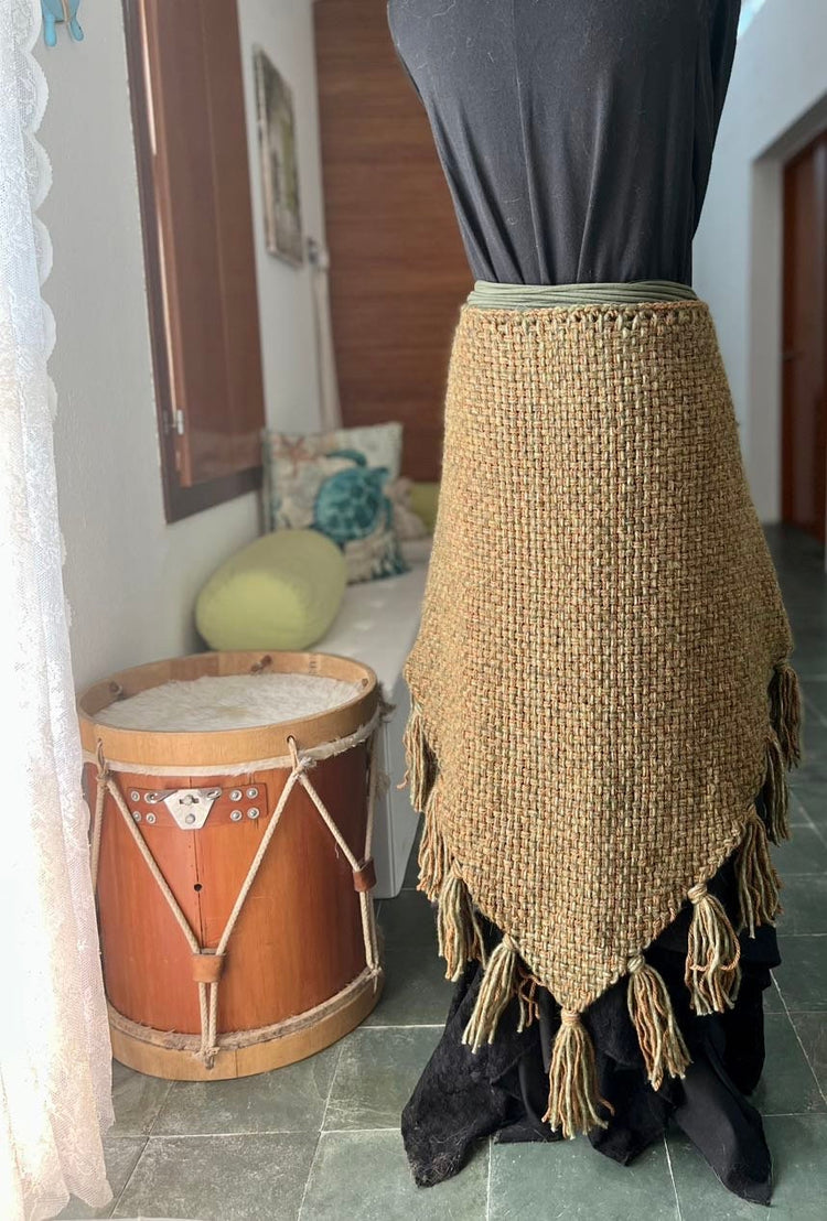 Big Handwoven Shawl, Norse Witch Shawl: Viking Wedding Wrap with Nordic Amulet Belt