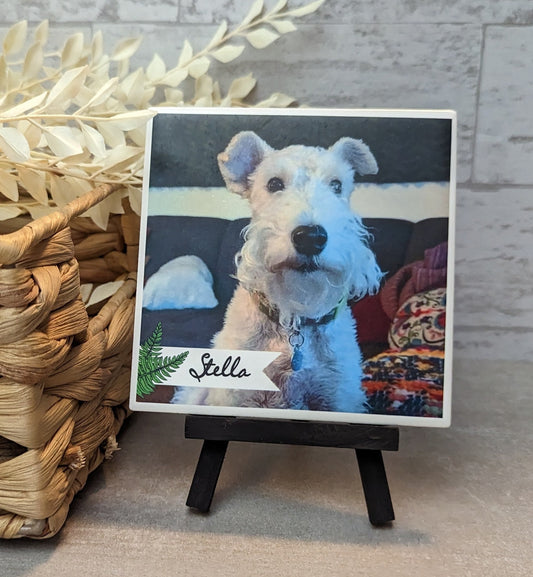 Pet Photo Tile, easel sign, photo tile - easel included, your color choice