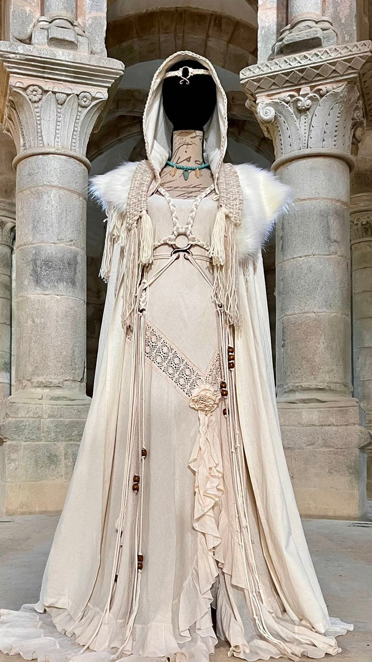 Tribal Witch Wedding Dress Set: Nordic Pagan Handfasting Gown, Norse Wedding