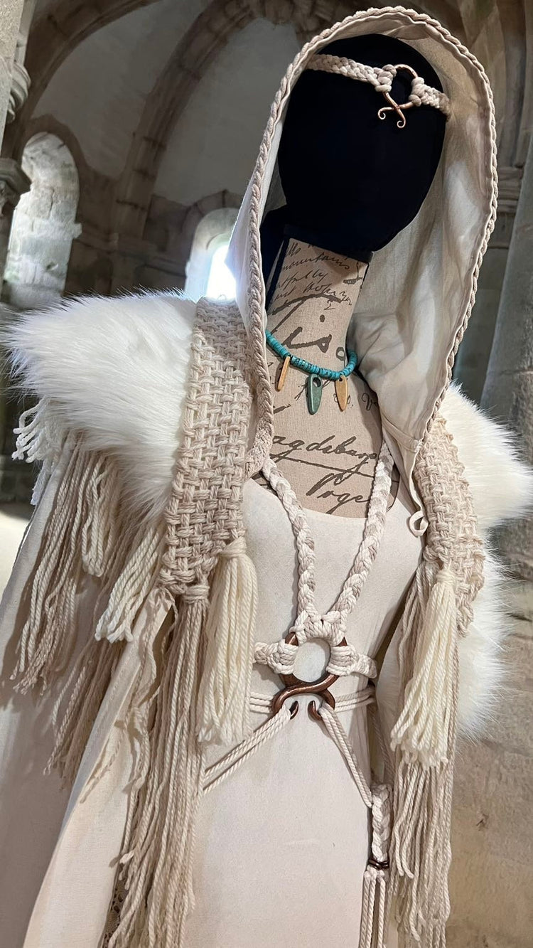 Custom Wedding Set, Woven Shawl, Harness Belt, Fur Mantle, Cotton Cloak