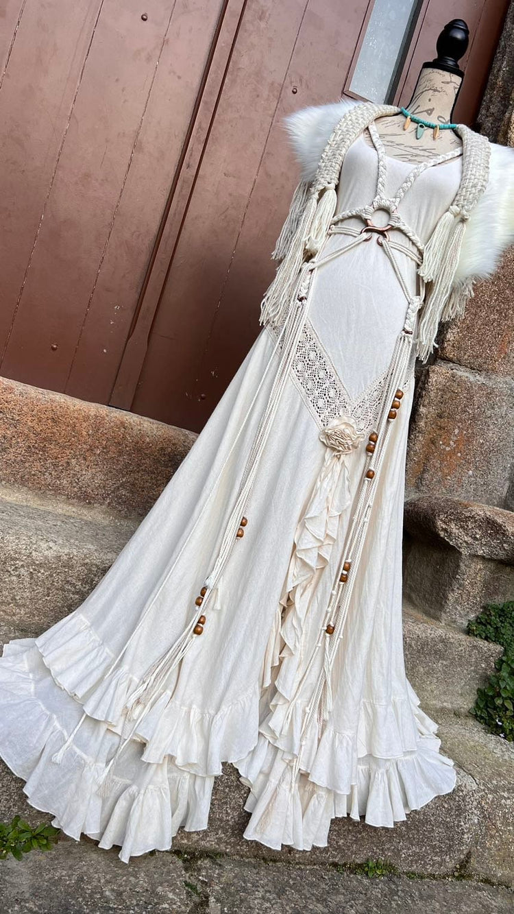 Tribal Witch Wedding Dress Set: Nordic Pagan Handfasting Gown, Norse Wedding