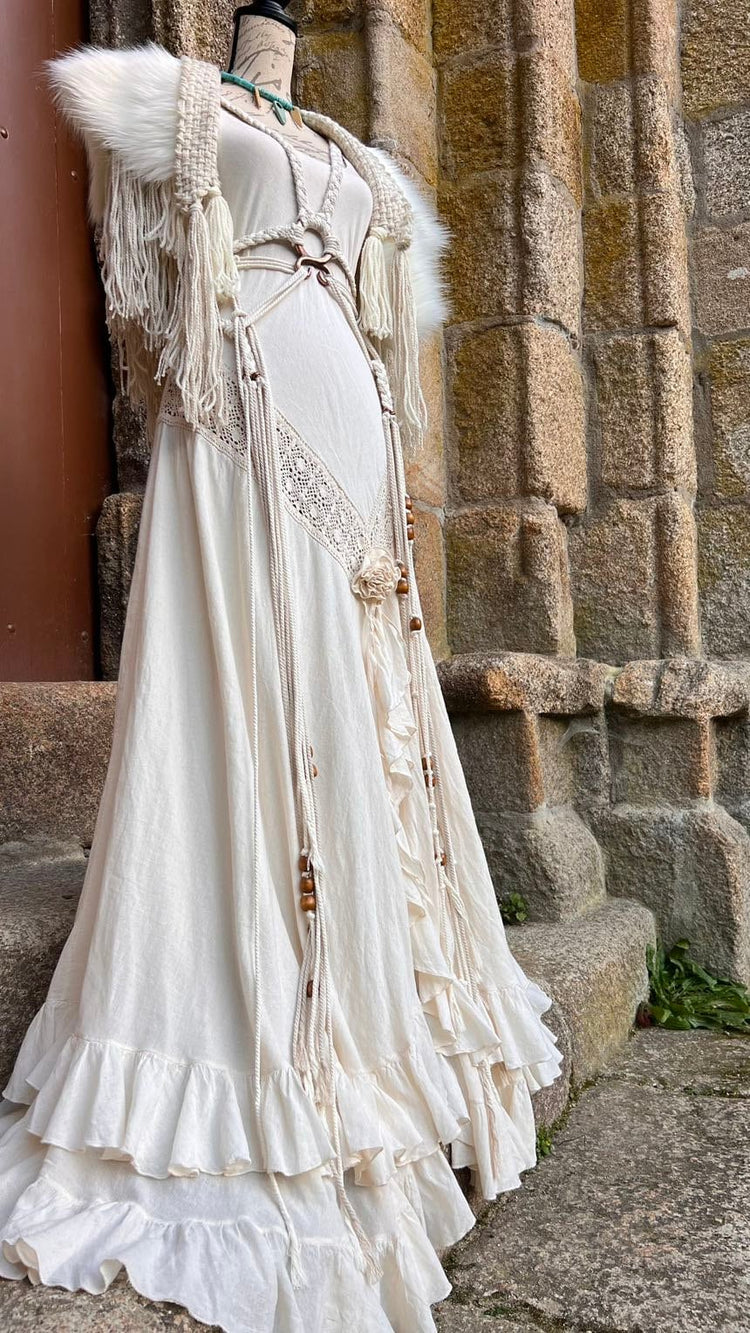 Tribal Witch Wedding Dress Set: Nordic Pagan Handfasting Gown, Norse Wedding