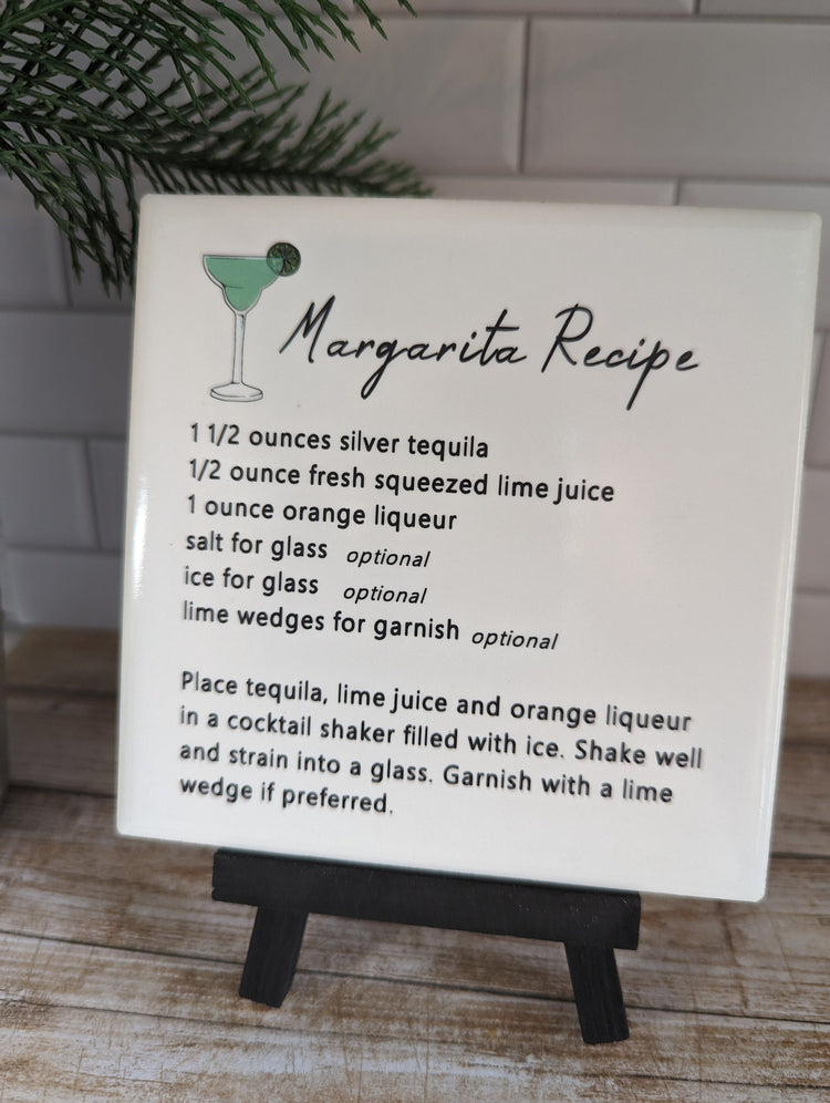 Drink Recipe sign, bar sign, CUSTOM recipe, easel sign, tile sign - easel included, your color choice