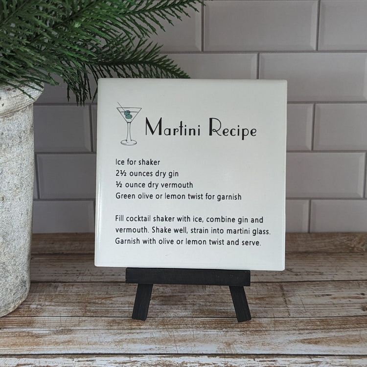 Drink Recipe sign, bar sign, CUSTOM recipe, easel sign, tile sign - easel included, your color choice
