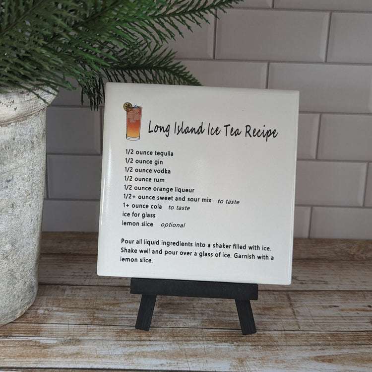 Drink Recipe sign, bar sign, CUSTOM recipe, easel sign, tile sign - easel included, your color choice