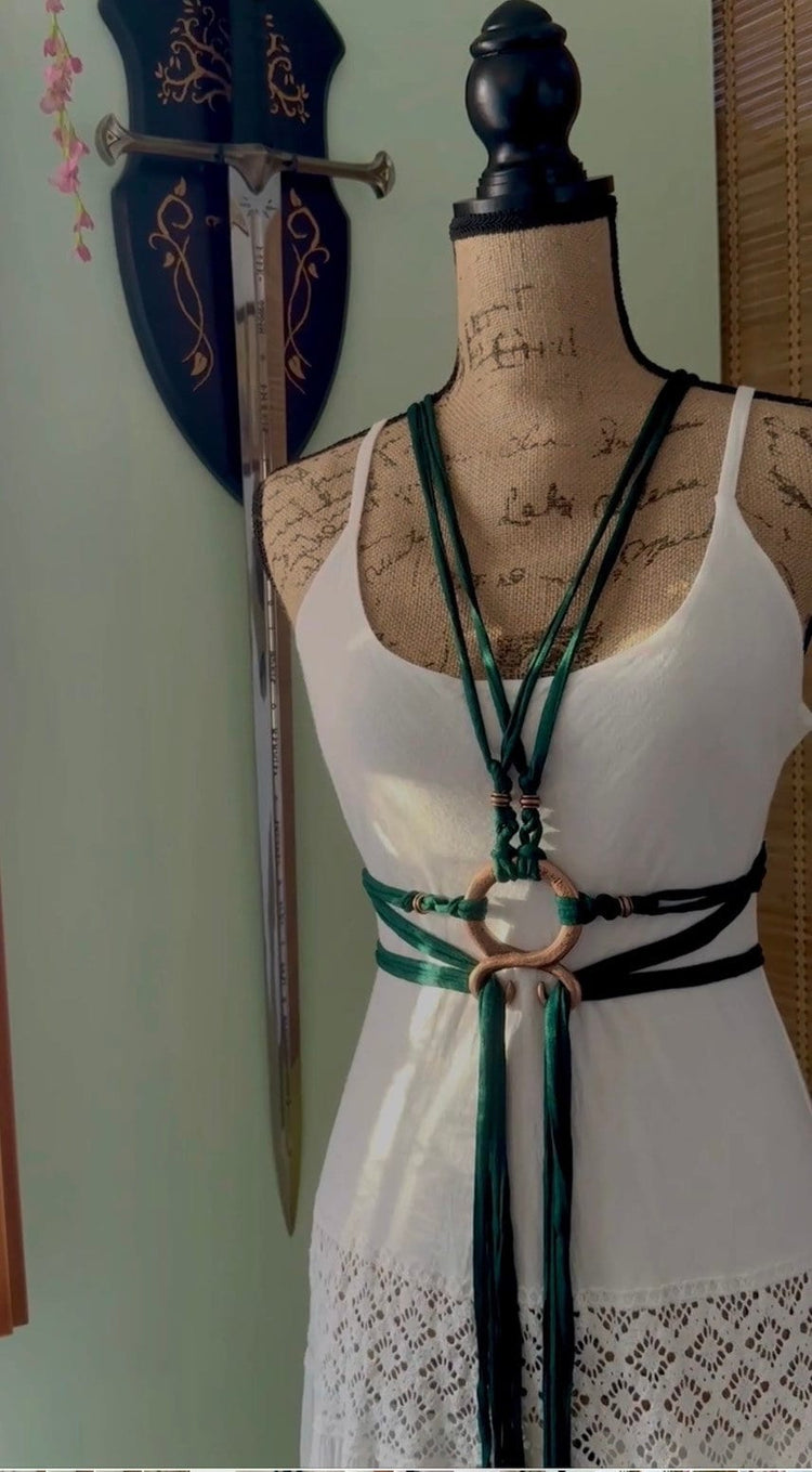 Norse Witch Belt: Beltane Troll Cross Harness, Recycled Fabrics