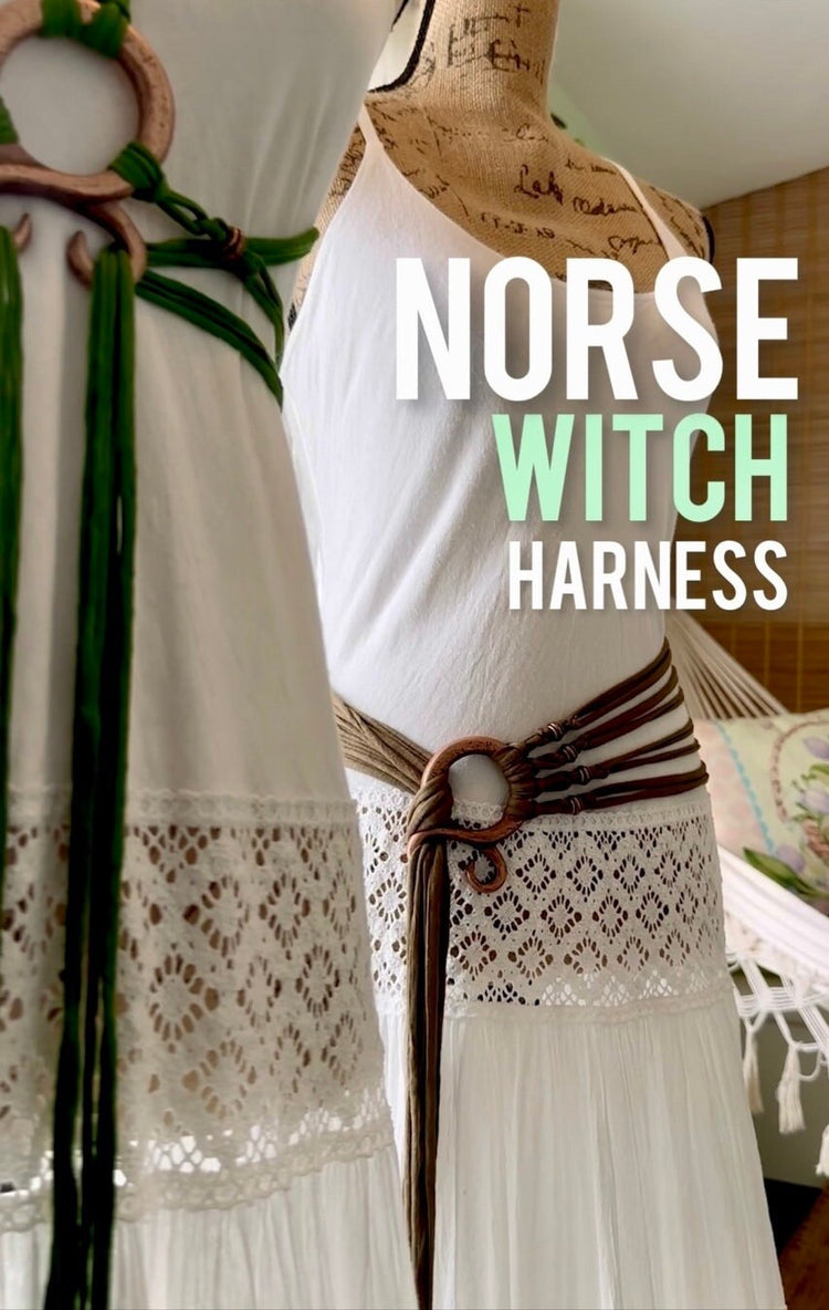 Norse Witch Belt: Beltane Troll Cross Harness, Recycled Fabrics