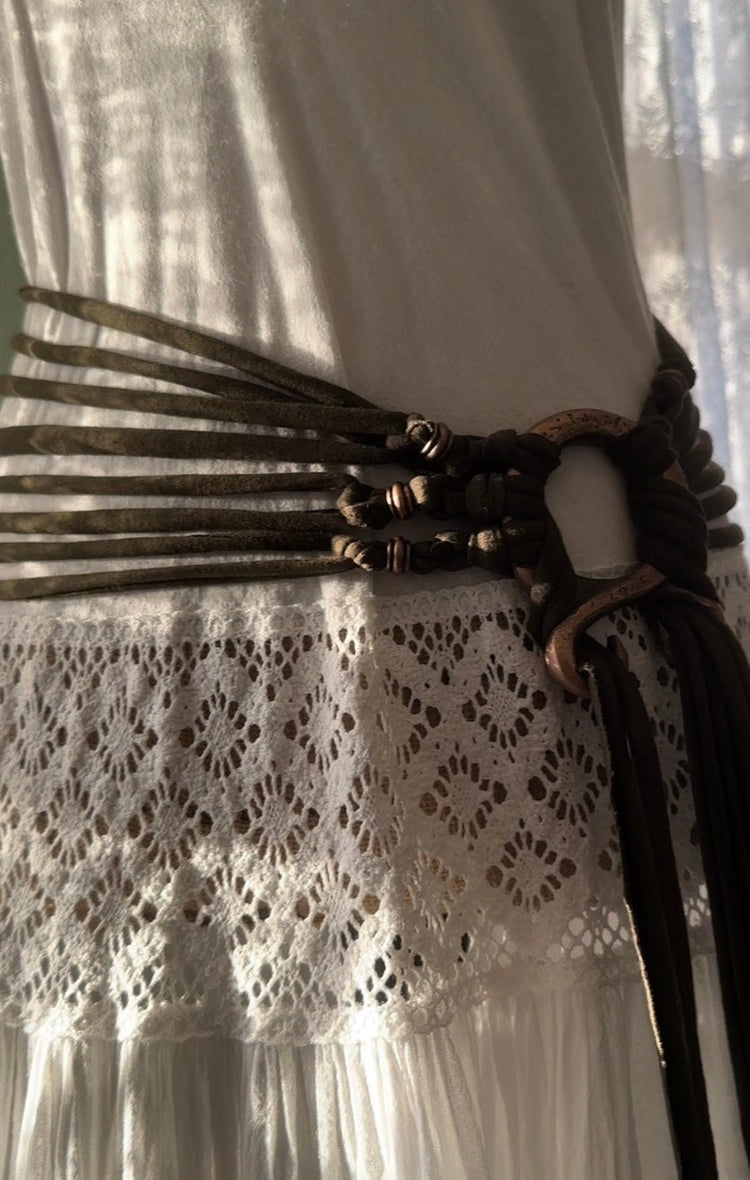 Norse Witch Belt: Beltane Troll Cross Harness, Recycled Fabrics