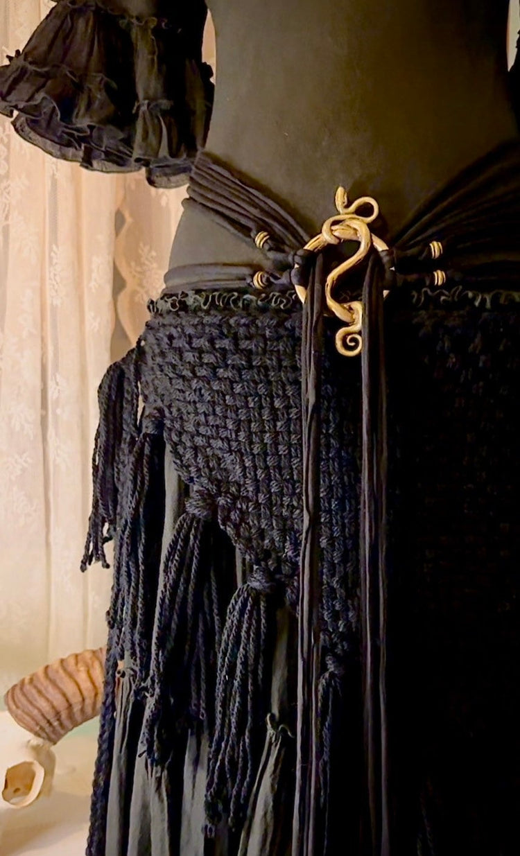 Handwoven Shadow Weave Shawl Set: Gothic Pagan Amulet Belt