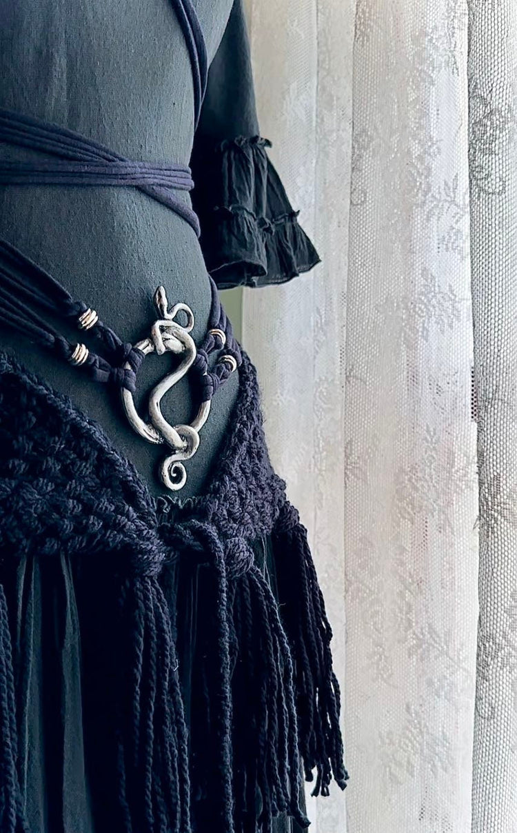 Handwoven Shadow Weave Shawl Set: Gothic Pagan Amulet Belt