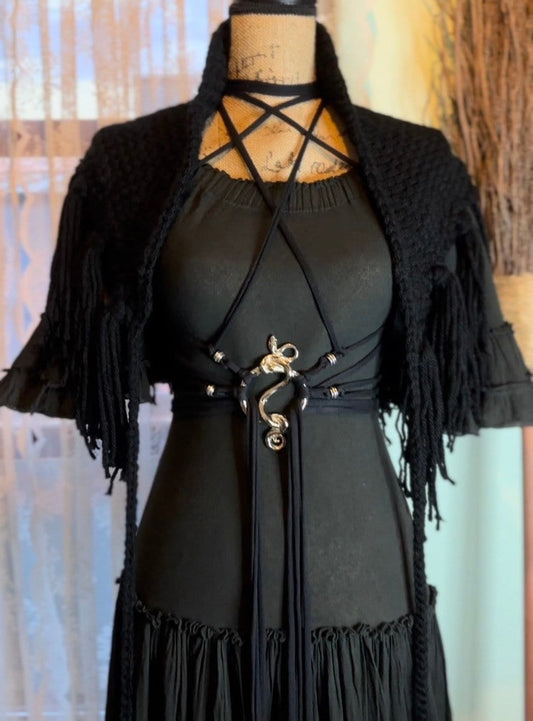 Handwoven Shadow Weave Shawl Set: Gothic Pagan Amulet Belt