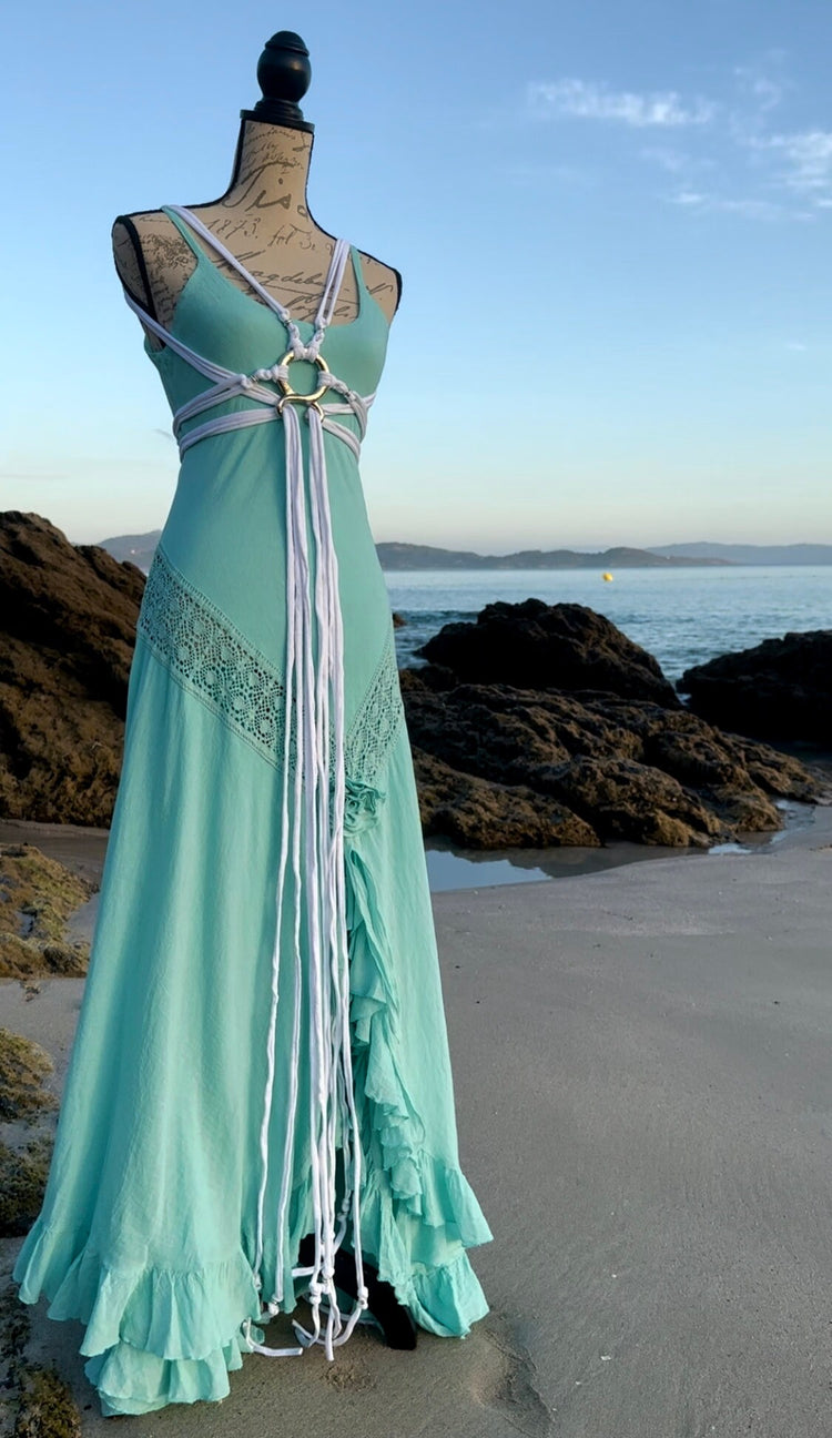 Handmade Organic Cotton Mermaid Wedding Dress, Beach Boho Siren Gown