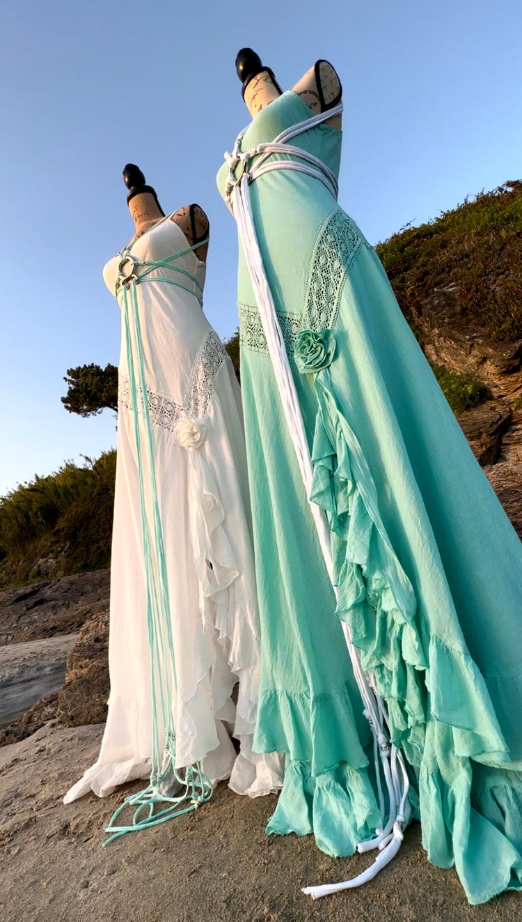 Handmade Organic Cotton Mermaid Wedding Dress, Beach Boho Siren Gown