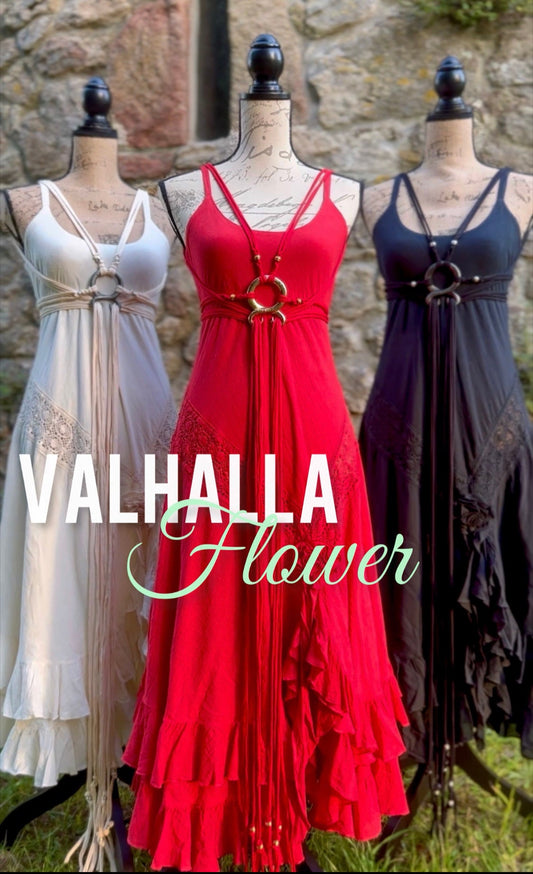 Handmade Cotton Flower Dress with Norse Amulet Harness Belt