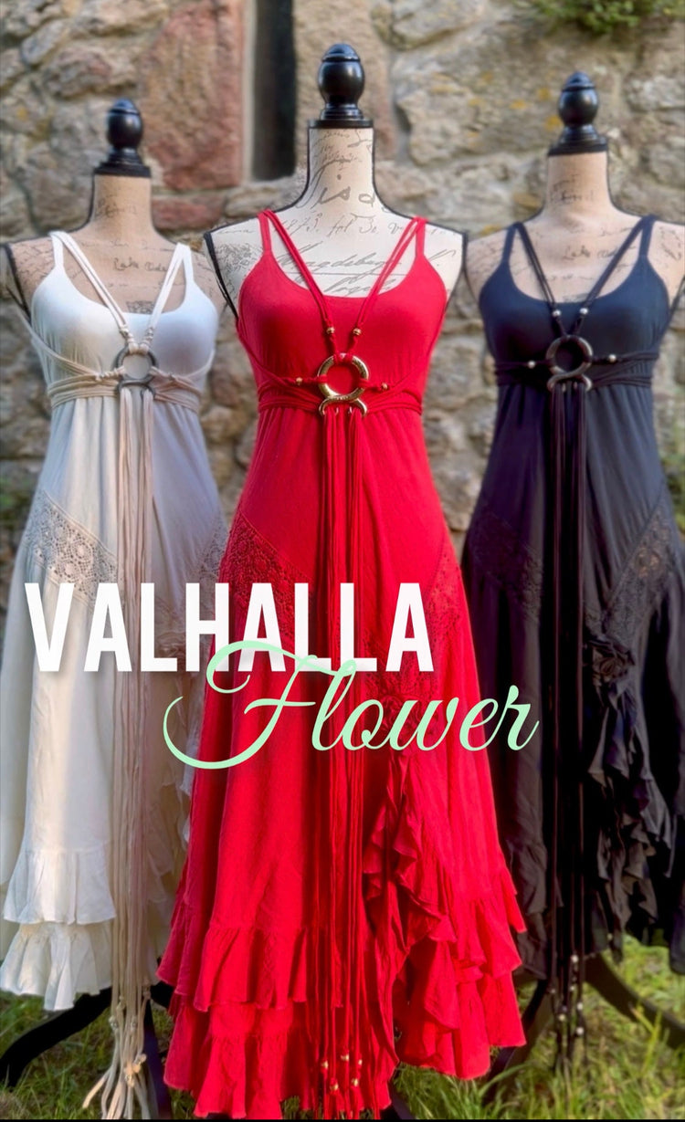 Handmade Cotton Flower Dress with Norse Amulet Harness Belt