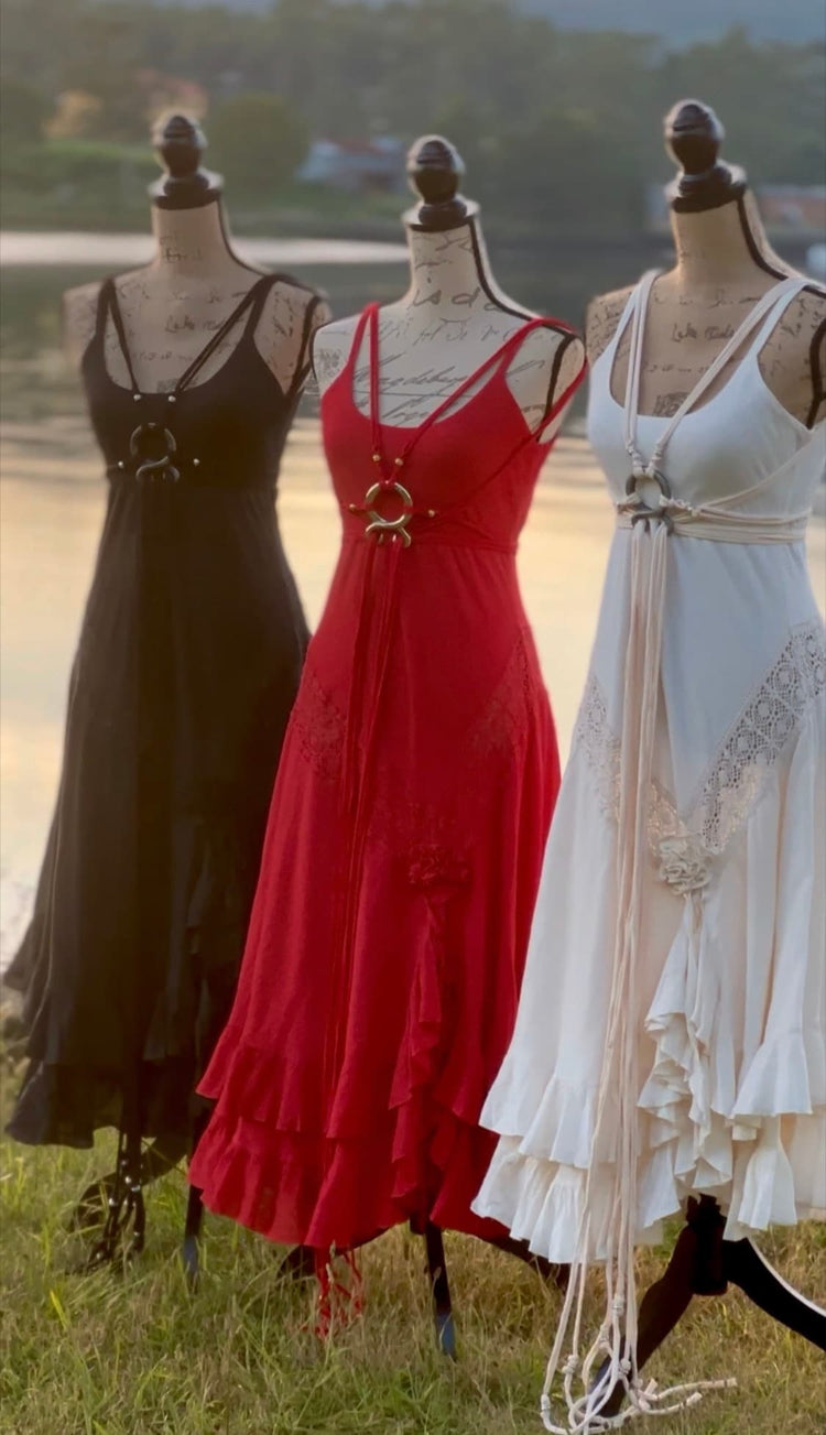 Handmade Cotton Flower Dress with Norse Amulet Harness Belt