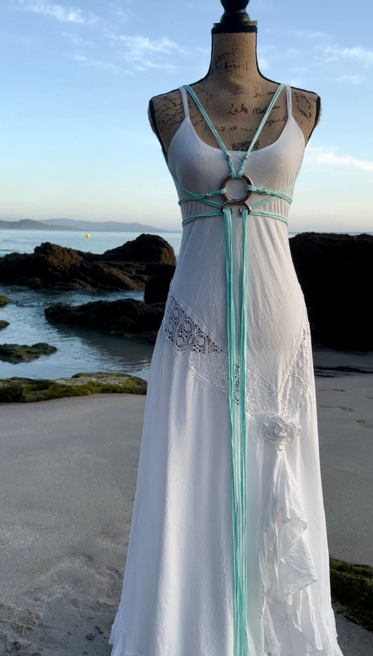 Handmade Organic Cotton Mermaid Wedding Dress, Beach Boho Siren Gown