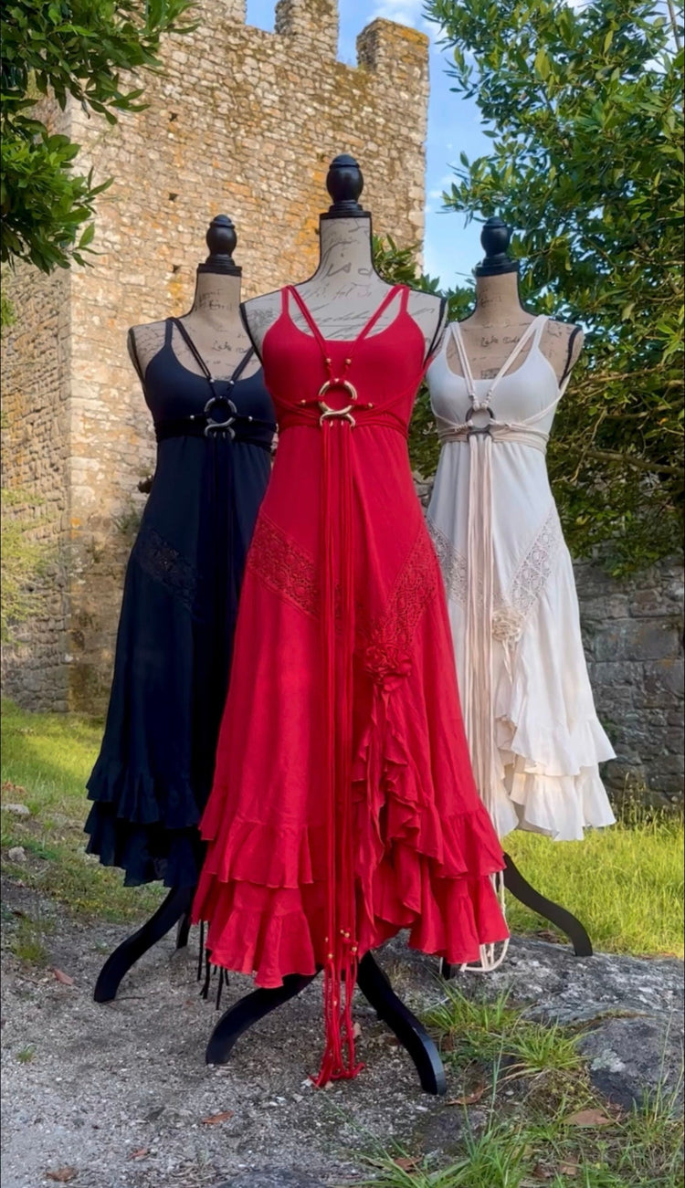 Handmade Cotton Flower Dress with Norse Amulet Harness Belt