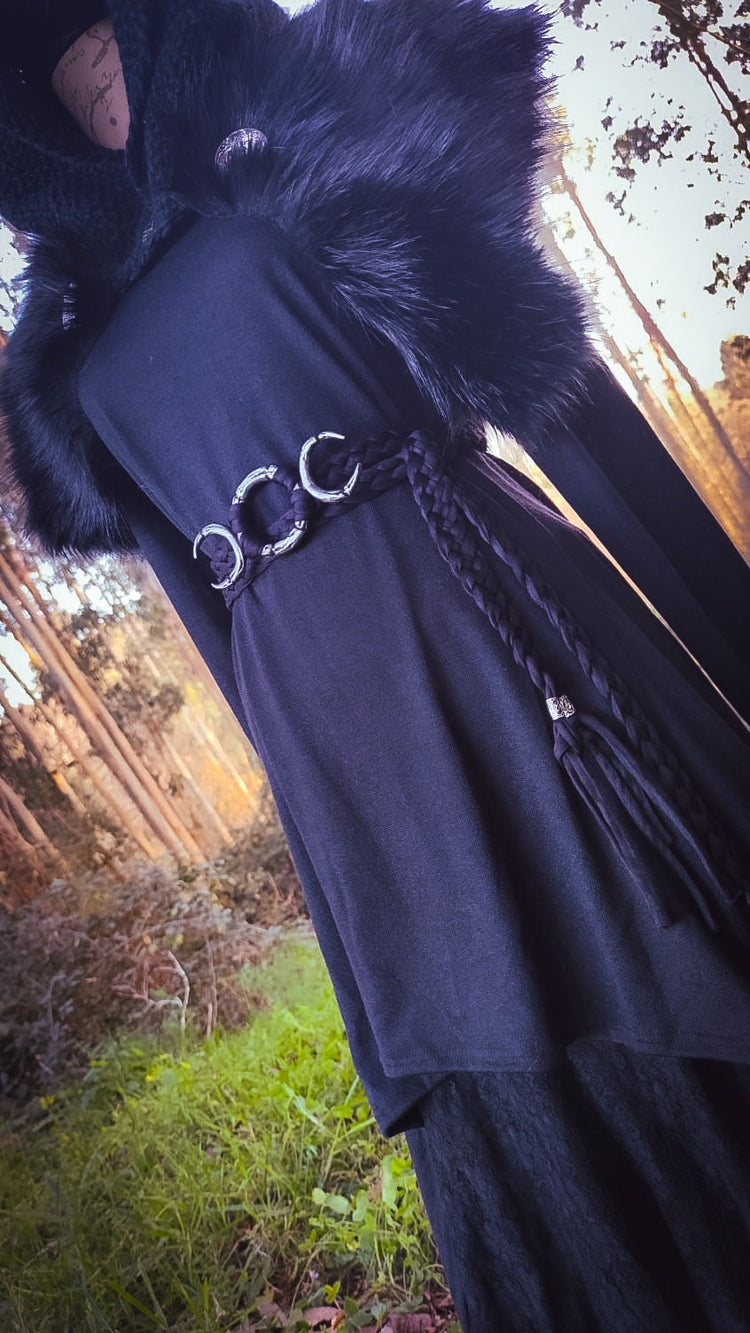 Triple Moon Goddess Belt: Braided Pagan Waist Belt, Gothic Fashion