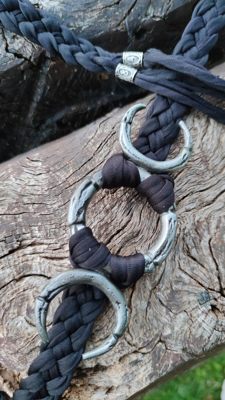 Triple Moon Goddess Belt: Braided Pagan Waist Belt, Gothic Fashion