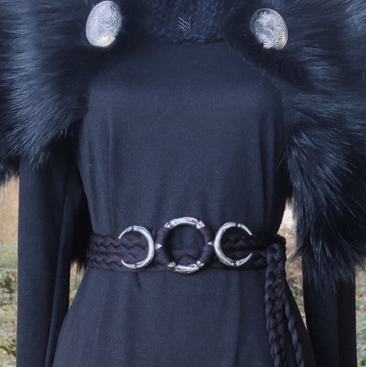 Triple Moon Goddess Belt: Braided Pagan Waist Belt, Gothic Fashion