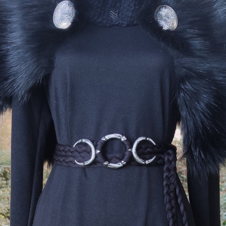 Triple Moon Goddess Belt: Braided Pagan Waist Belt, Gothic Fashion