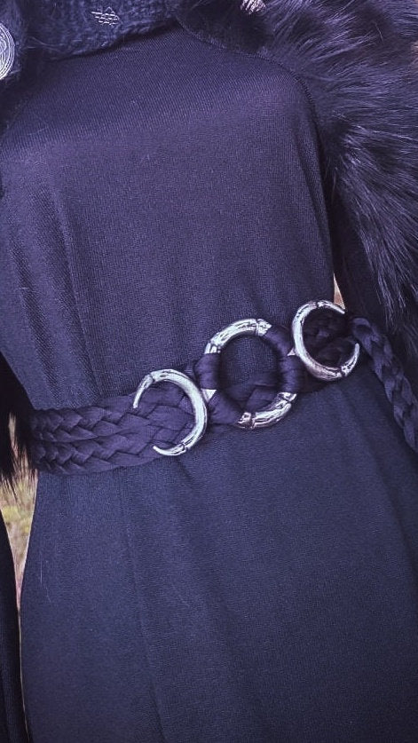 Triple Moon Goddess Belt: Braided Pagan Waist Belt, Gothic Fashion