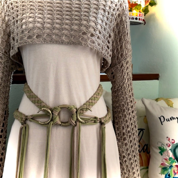Handmade Triple Moon Braided Belt, Pagan Witch Goddess Style