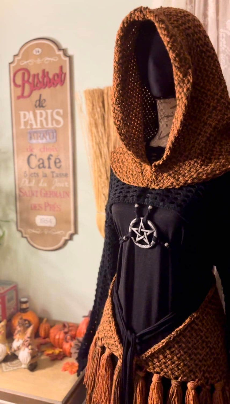 Capucha de bruja del bosque tejida a mano: Edición Samhain de otoño