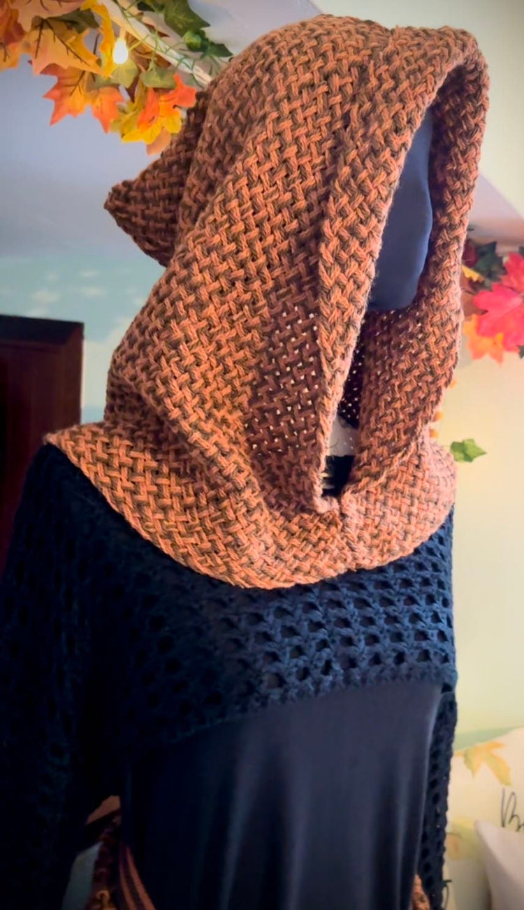 Handwoven Norse Witch Hood and Shaman Shawl, Autumn Witch Full Outfit