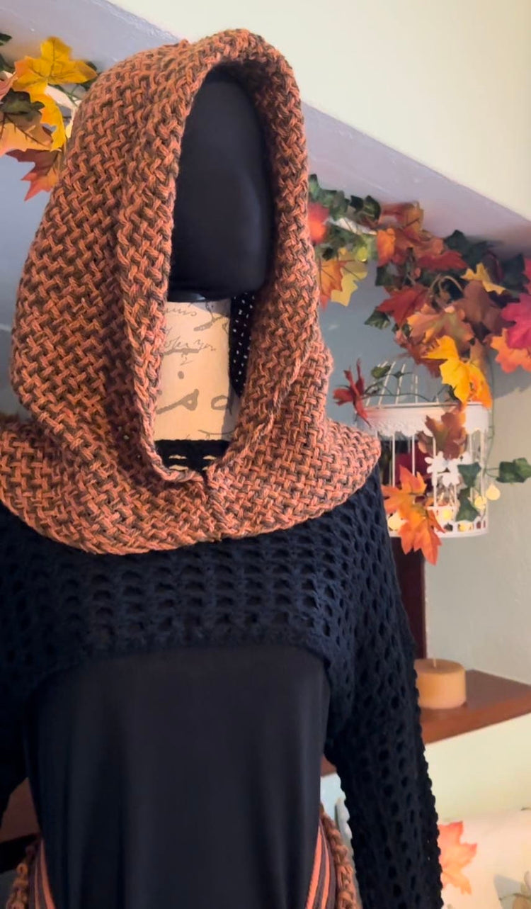 Handwoven Norse Witch Hood and Shaman Shawl, Autumn Witch Full Outfit