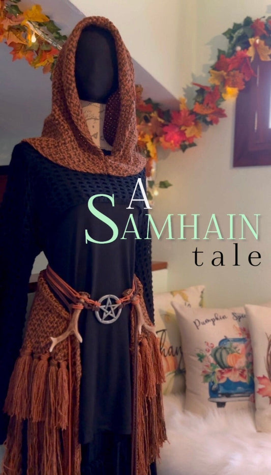 Capucha de bruja del bosque tejida a mano: Edición Samhain de otoño
