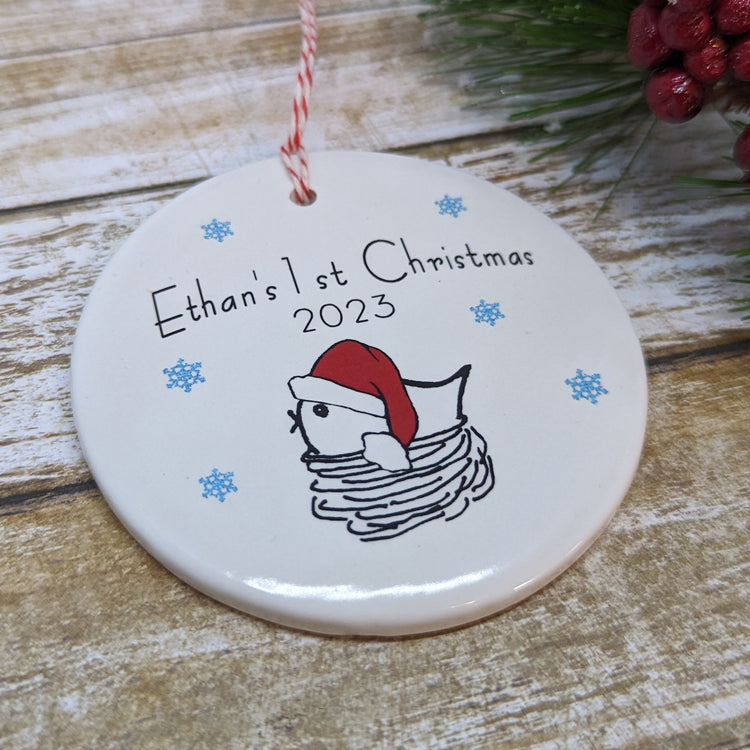 Baby's 1st Christmas Custom Ornament, Line Drawn Ornament, Minimalist Ornament - with your child's name